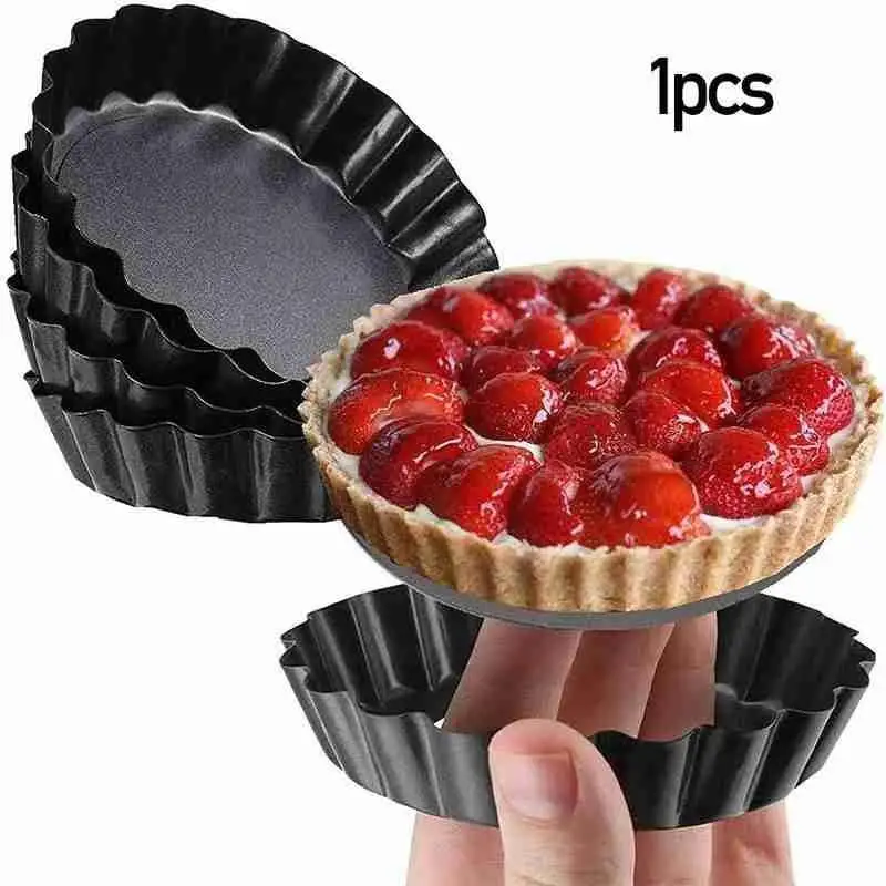 

Non-Stick Tart Quiche Flan Pan Molds Pie Pizza Cake Heavy Loose Duty Fluted Removable Pie Round Bakeware Pan Mould Bottom S2V7