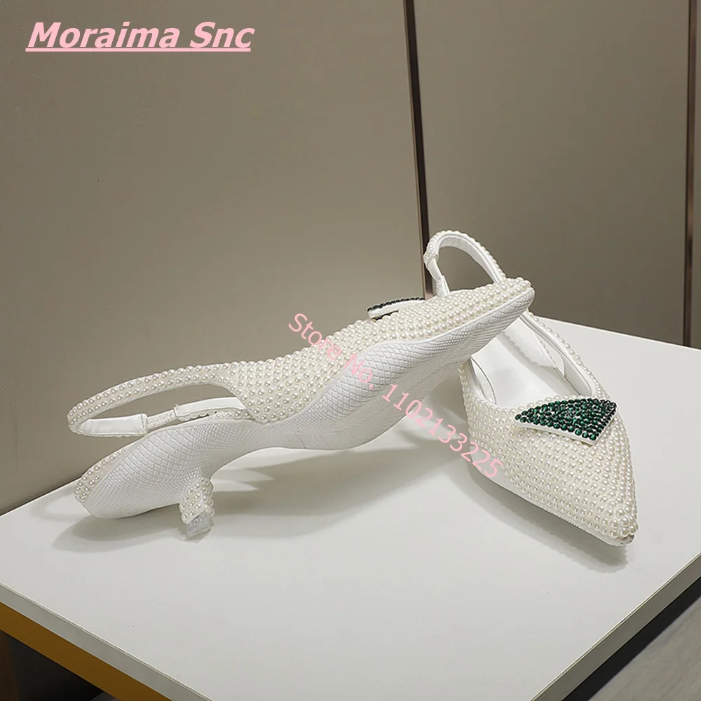 2022 Autumn New Women Pumps Pointed Toe Thin Low Heel Free Shipping Crystal Back Straps Luxury Design Stiletto Wedding Shoes