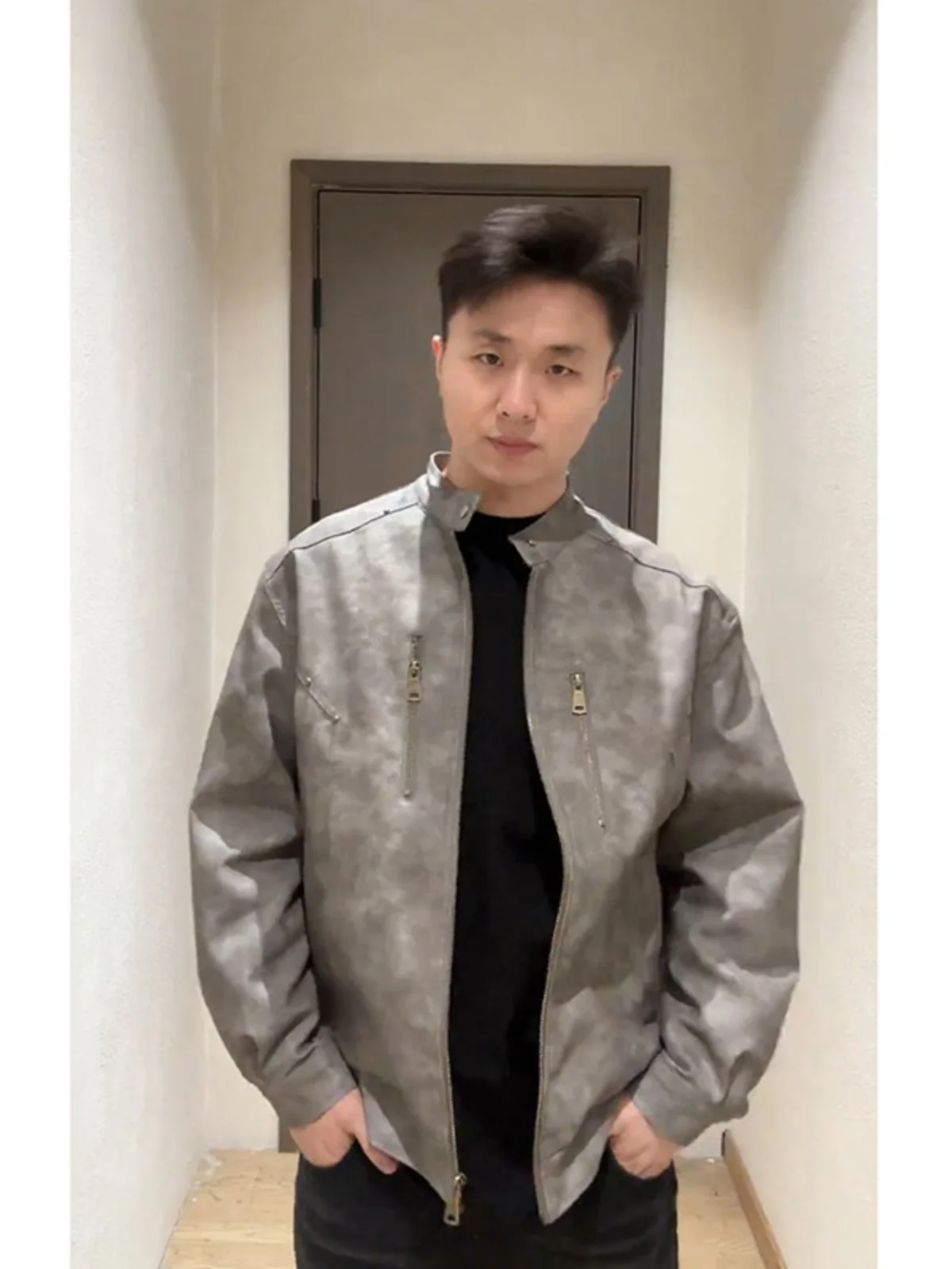 Американское кожаное пальто с заклепками верхняя одежда мужская винтажная