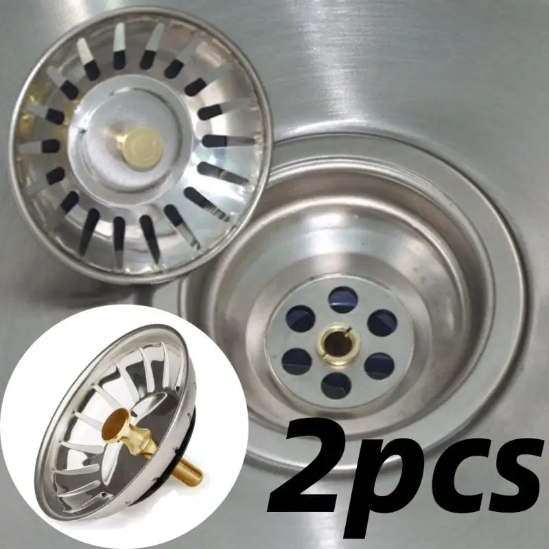 

2Pcs Kitchen Water Sink Filter Sink Mesh Strainer Kitchen Stainless Steel Bathroom Floor Drain Cover Shower Hair Catcher Stopper