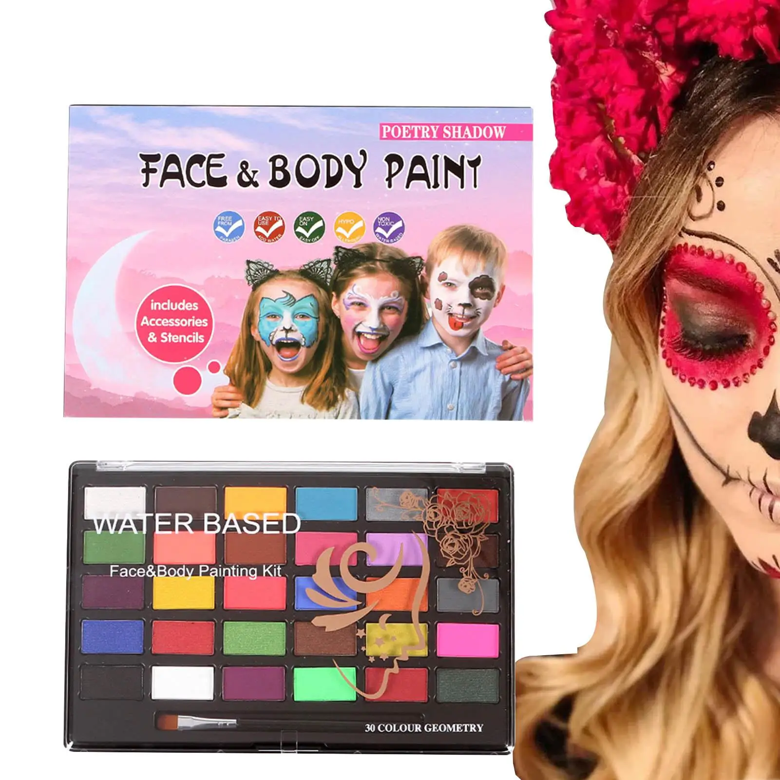 

Halloween Face & Body Paint 30 Color Face Paint Body Painting Set Face Paint Body Painting Palette For Kids Adults Cosplay