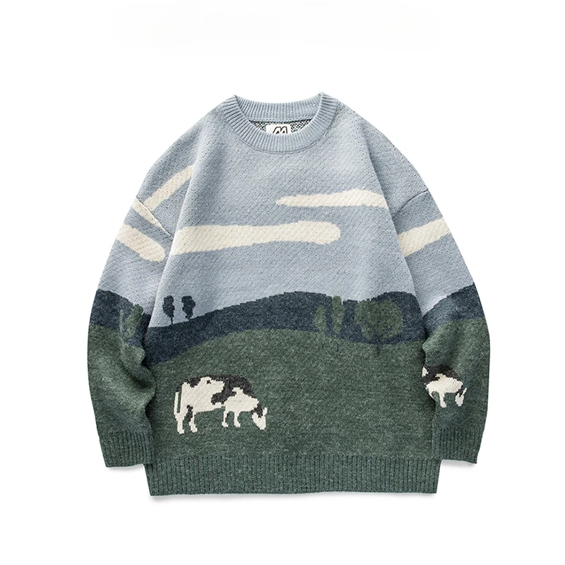 

Men Cows Vintage Winter Sweaters 2023 Pullover Mens O-Neck Korean Fashions Sweater Women Casual Harajuku Clothes