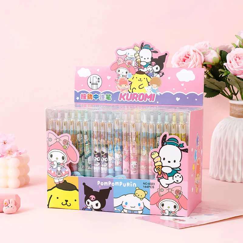

Kawaii Sanrio Metal Hook Press Pen Kuromi My Melody Cinnamoroll Cartoon Plastic Press Gel Pen Office School Stationery Wholesale