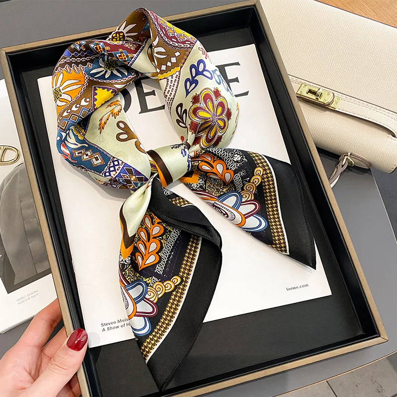 

2022 РЕТРО ПРИНТ Мода 70 шелк квадратный шарф женский двойного назначения декоративный Тутовый