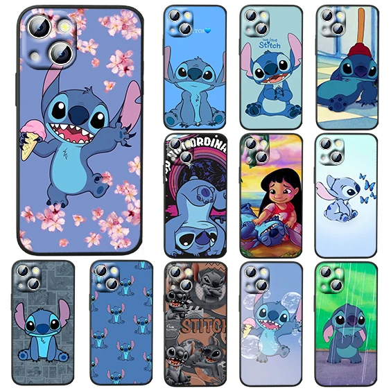 

Disney Stitch Angie For iPhone 14 13 12 11 Pro Max XS Max X XR 7 8 Plus 6S 5S Silicone Black Shell Phone Case