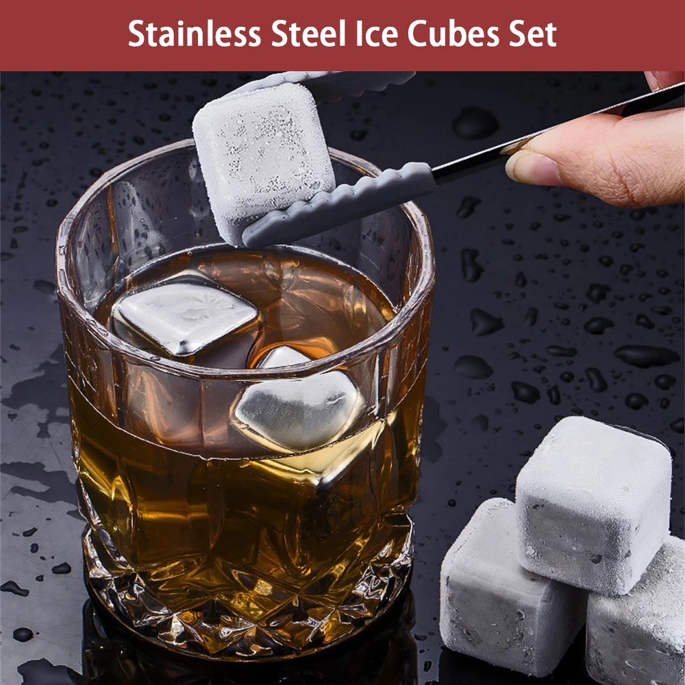 

4/6/8 Pcs Stainless Steel Ice Cubes Set Reusable Chilling Stones for Whiskey Wine Wine Cooling Cube Chilling Rock Party Bar Tool