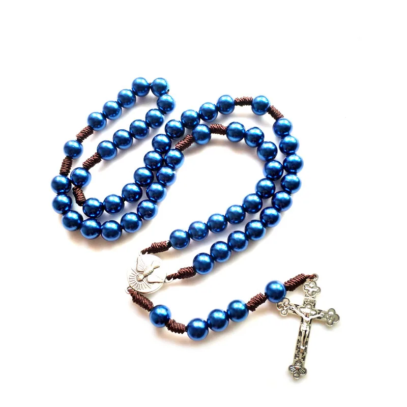 

QIGO Choker Rope Acrylic Beads Strand Rosary Necklace Jesus Cross For Men Women Religious Jewelry