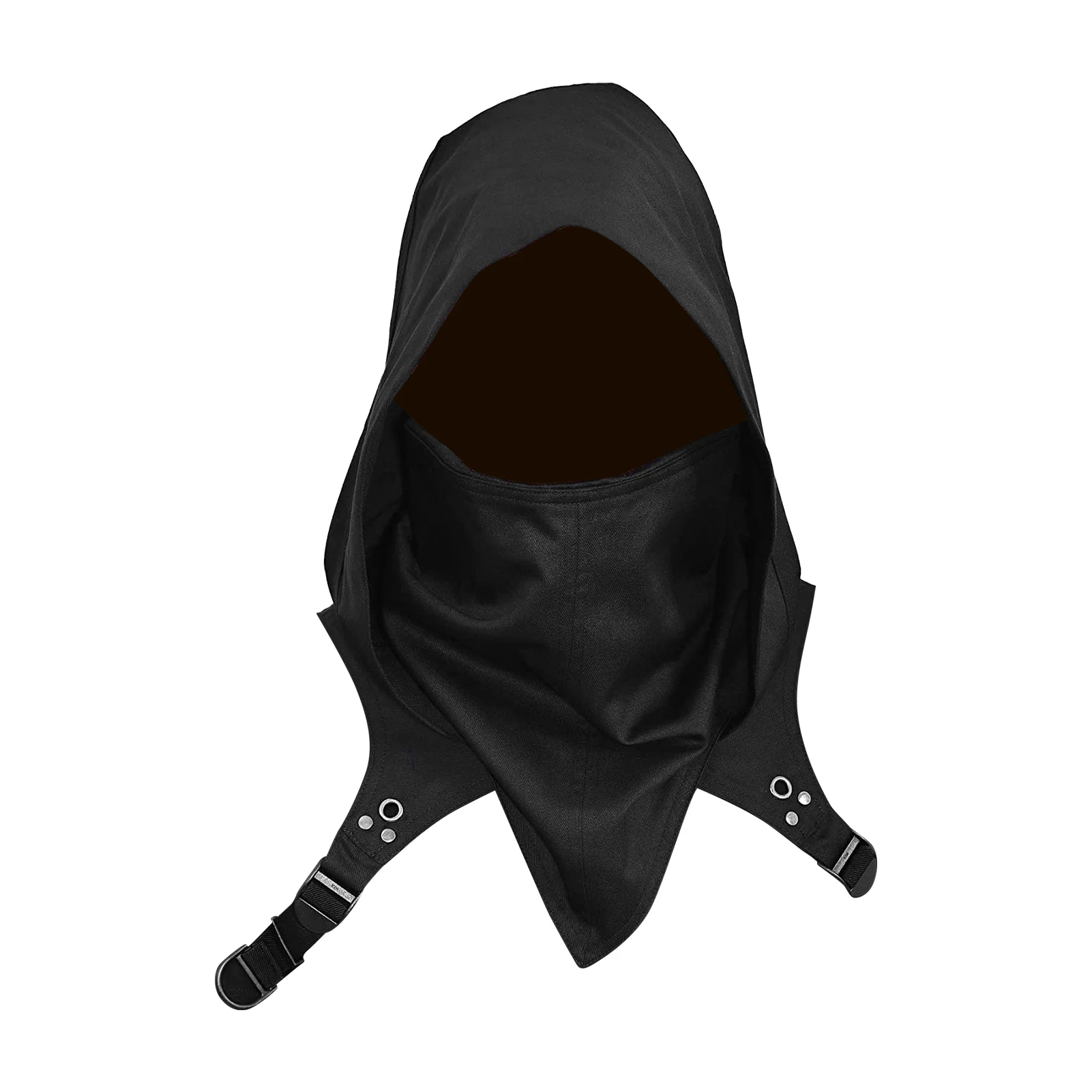 

Black Cowl Hood Windproof Hooded Cape Hat Cyberpunk Costume Windproof Hooded Cape Hat Face Covers Halloween Cosplay Costume