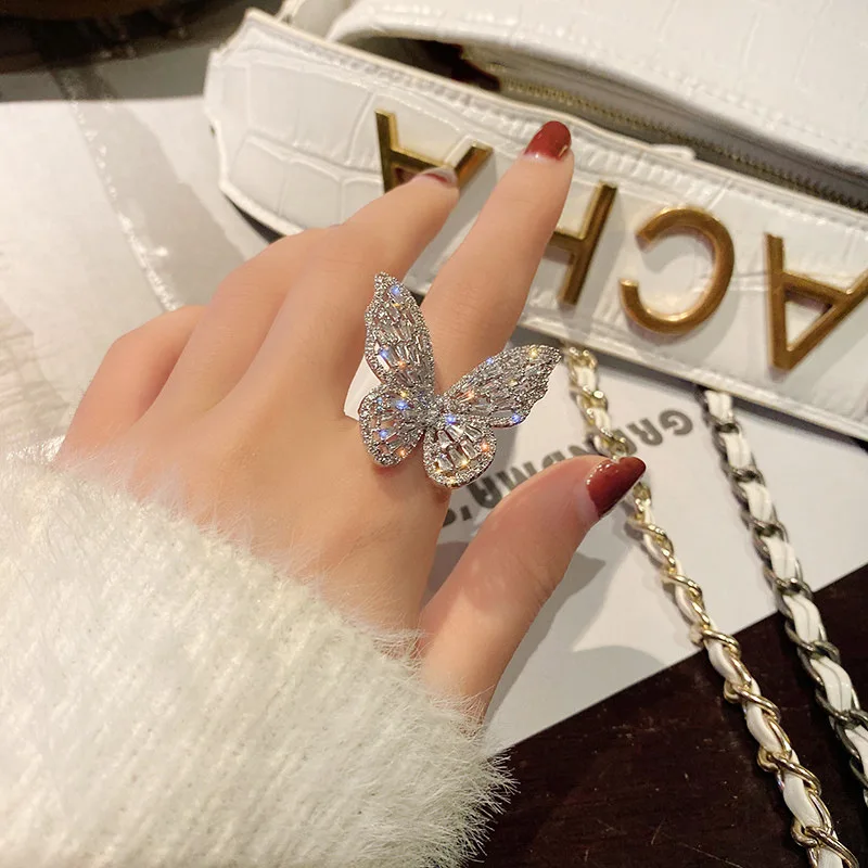 

LingLu Elegant Shiny Zircon Rings Open Adjustable Geometric Butterfly Shape 2022 New Trendy for Women Party Girls Gifts Jewelry