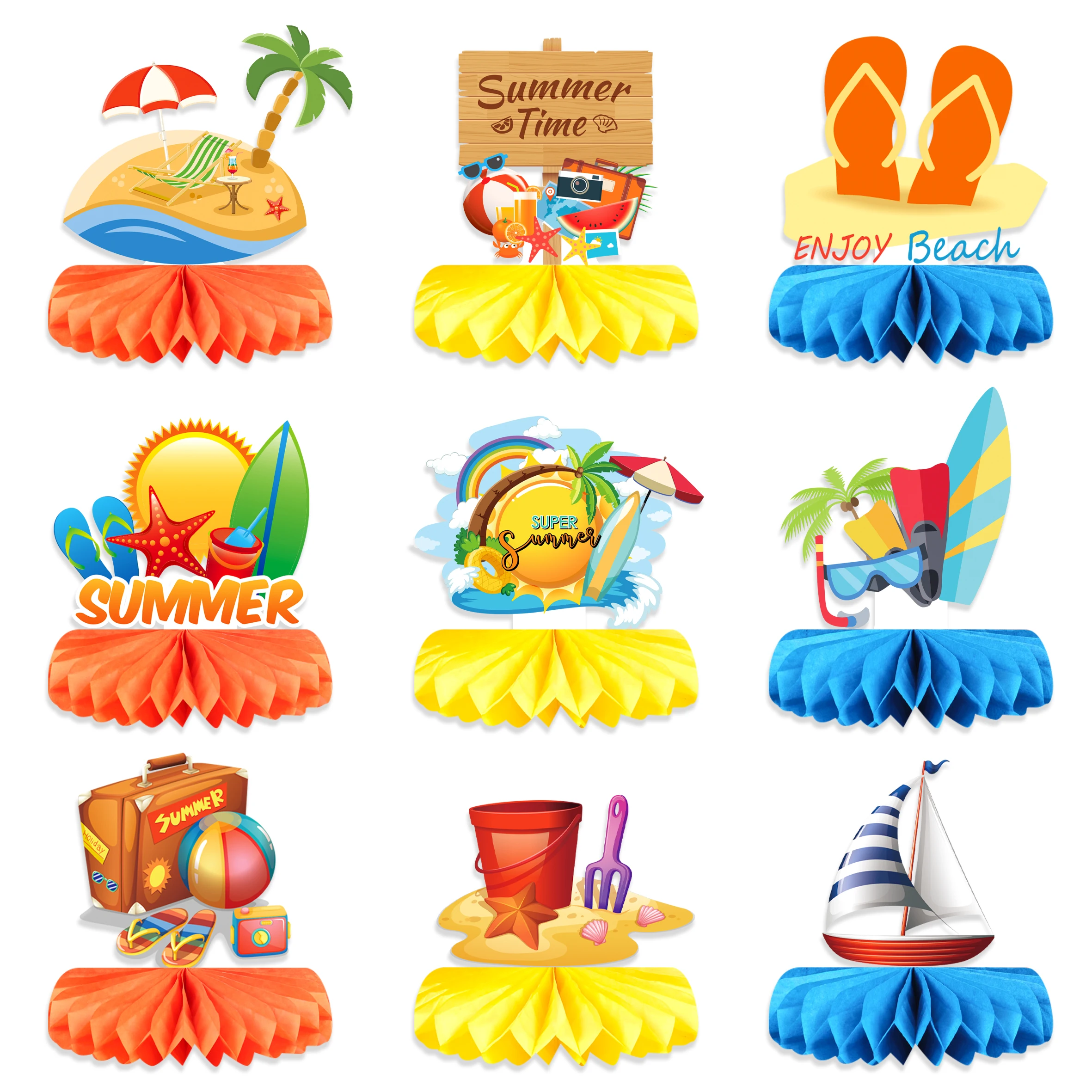 

9pcs Honeycomb Table Ornaments Summer Tropical Hawaiian Theme Party Decoration Centerpieces Photo Booth Props for Birthday Party