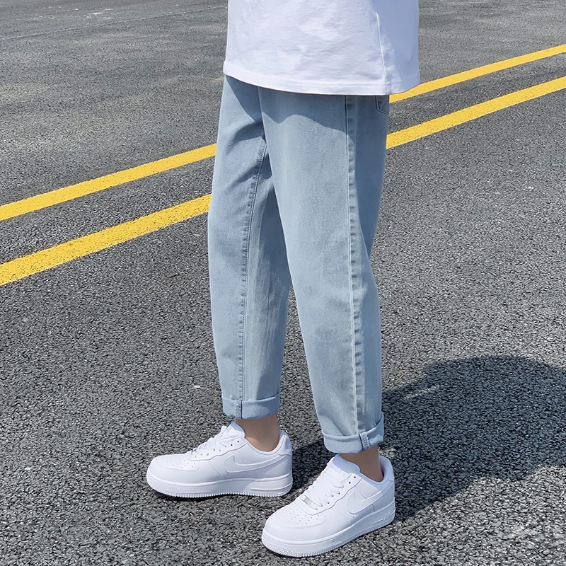 

Summer Thin Jeans Men Loose Straight Fashion Brand Korean All-match Elastic Waist Student Trend Nine Minutes Pants Dropshipping