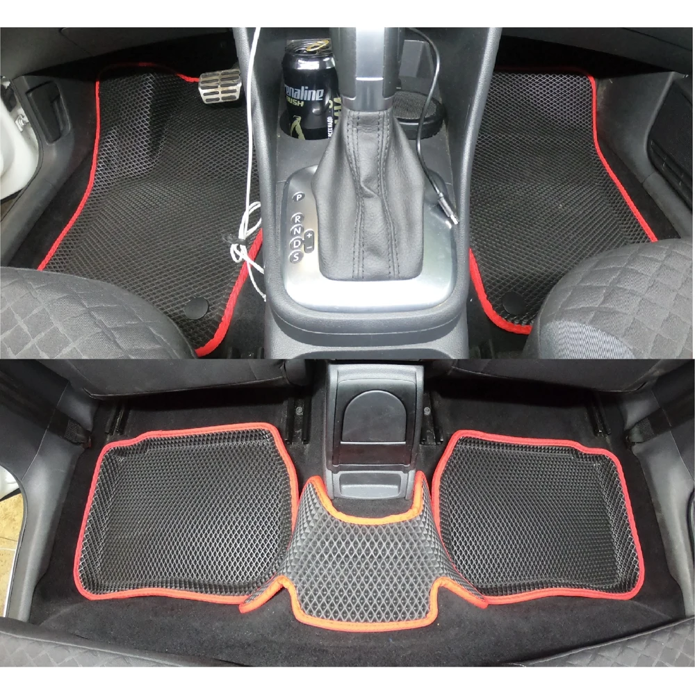 Новинка! Коврики Ева с Пресс Бортами на Volkswagen Polo V CITY черно-красный | Floor Mats