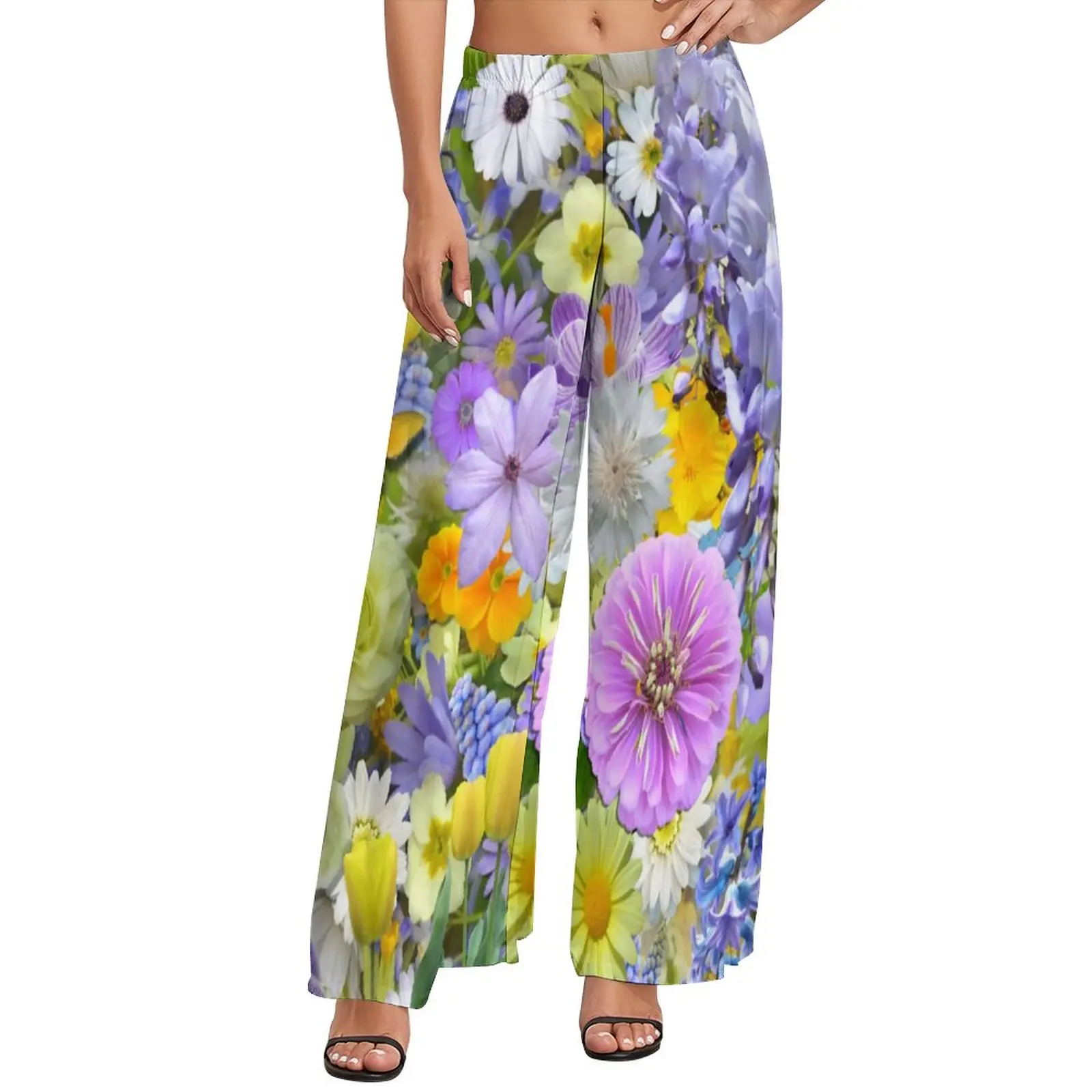 

Colorful Flower Print Straight Pants Florals and Butterflies Trendy Wide Pants Women Oversize Harajuku Custom Trousers
