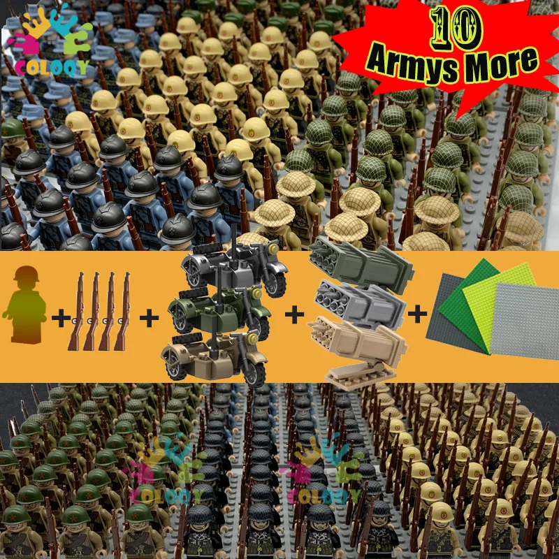 

Kids Toys WW2 Army Building Blocks US UK Soviet Soldiers Mini Action Figures Military Tricycle Toys For Children Christmas Gifts