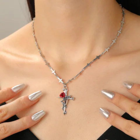 Красное ожерелье с крестом VAMGOTH