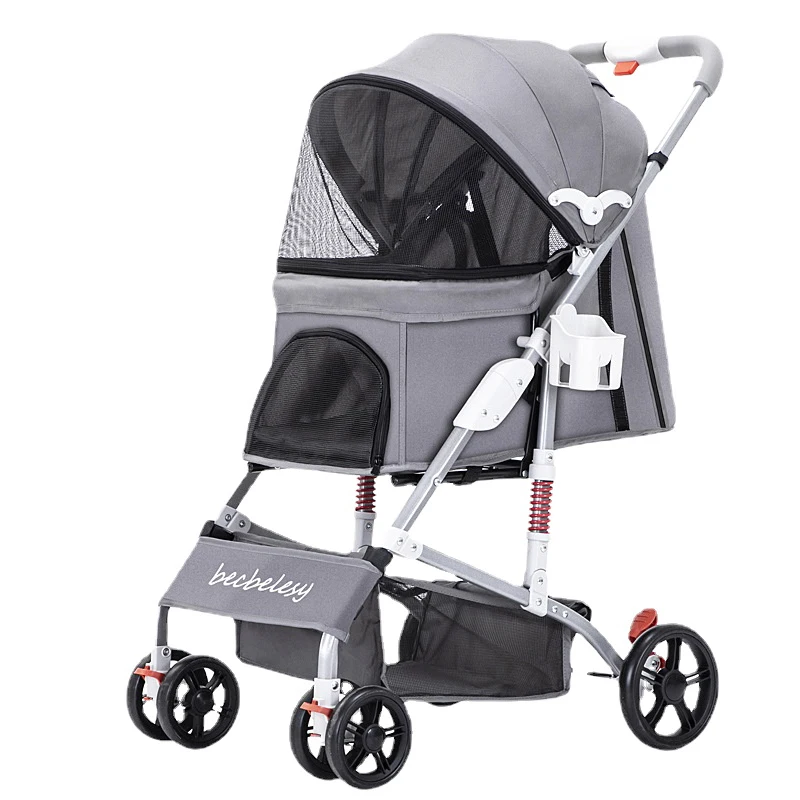 

Портативная складная прогулочная коляска для домашних животных, роскошная серая прогулочная коляска для собак и кошек, детская прогулочна...