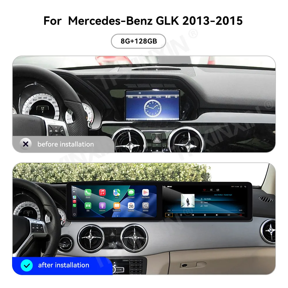 Фото Двойной 12,3-дюймовый сенсорный экран Android 13.0 для Mercedes Benz GLK 2013–2015 гг., модернизированный автомобильный мультимедийный GPS-навигатор, головное устройство №2