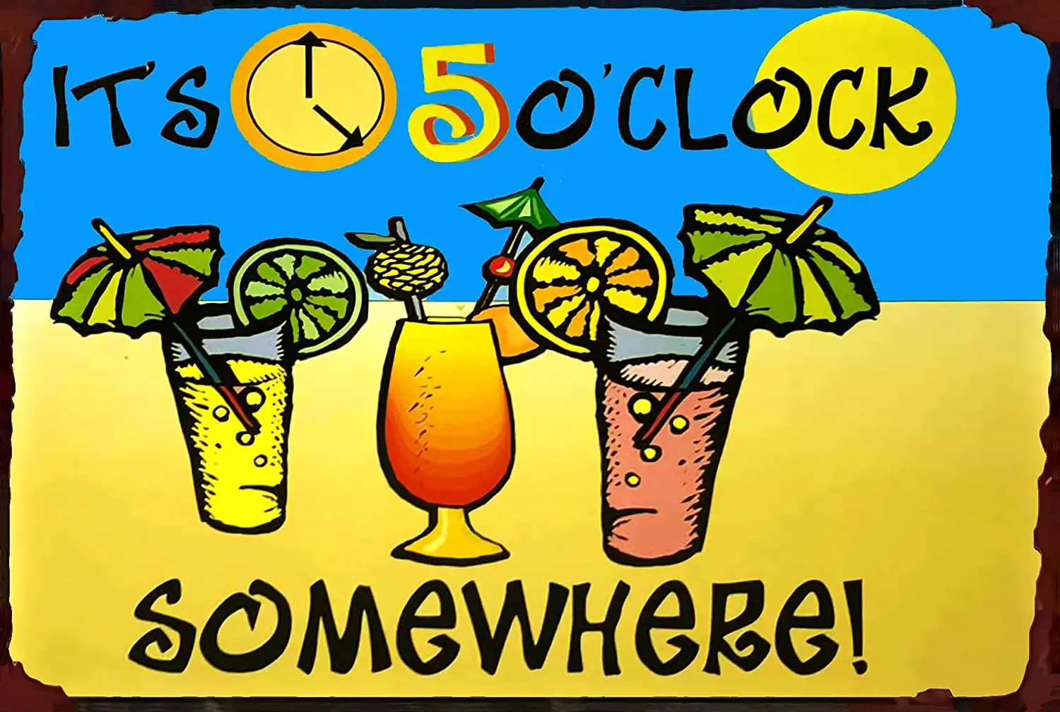 

Retro Vintage Its 5 Oclock Somewhere Metal Tin Sign Home Bar Cafe Retaurant Wall Decor Signs 12x8inch