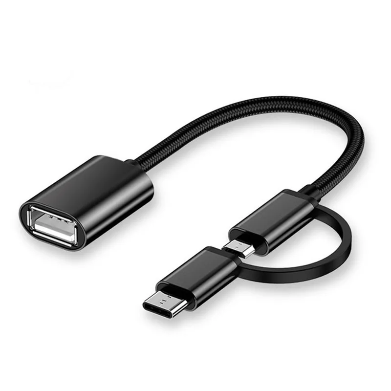 

2 in 1 OTG Adapter Cable Converter Nylon Braid USB 2.0 Micro USB Type C Data Sync Adapter for MacBook U Disk Type-C OTG