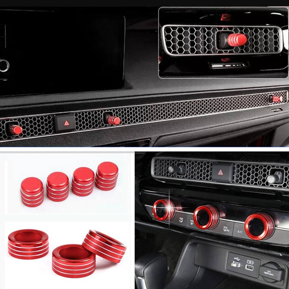 

For Honda For CRV Ring Trim Knob Circle Office Garden Red 7 Pcs Accessories Aluminium Alloy Central Console Interior