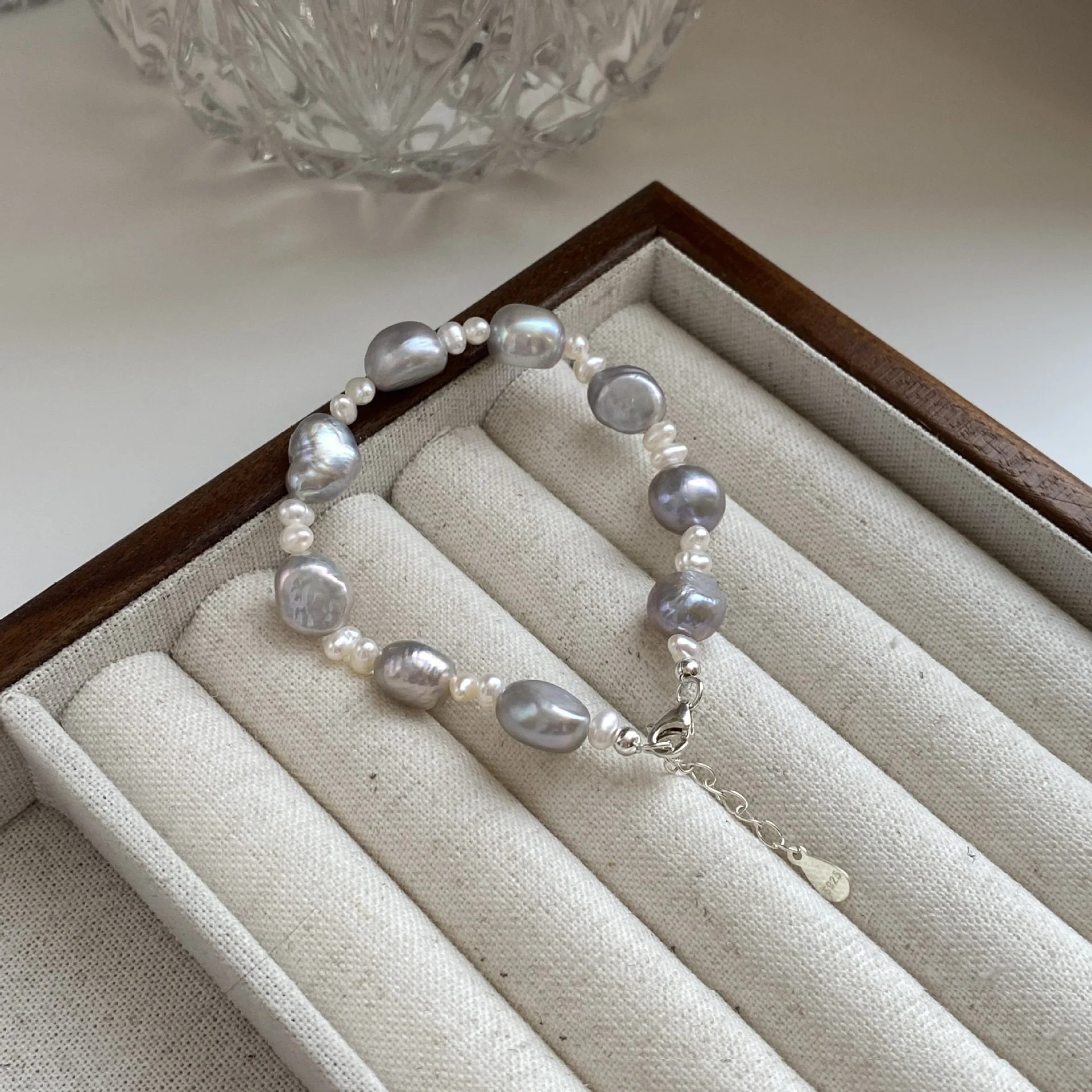 Экзотический нежный дизайн натуральный настоящий серо-белый браслет с жемчугом