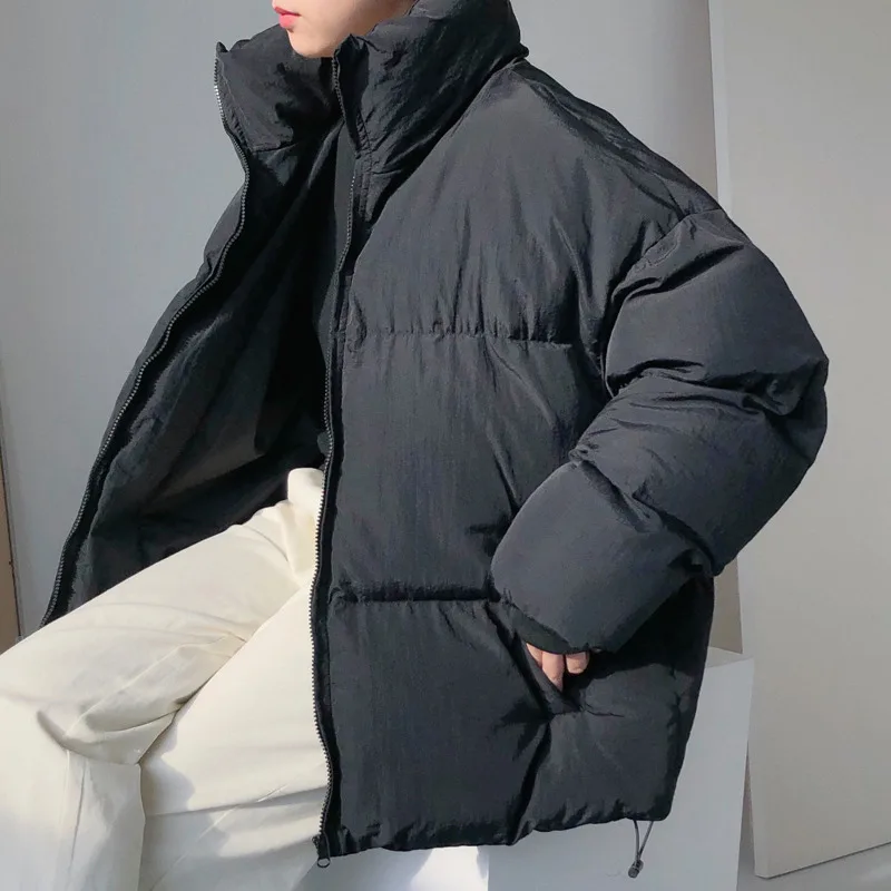 

Men's New Fashion Autumn Winter Jacket Men Solid Loose Casual Tide Thicken Stand Collar High Street Cotton Coat Male 9A478