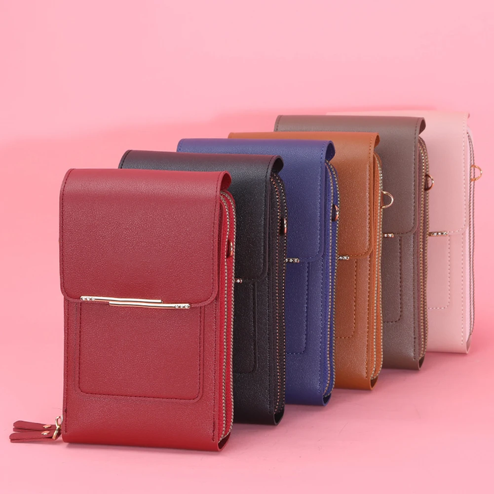 Touchscreen Mobile Phone Shoulder Bag High Quality PU Leather Wallet Zipper Women Cosmetic Bag Coin Purse Monedero Mujer