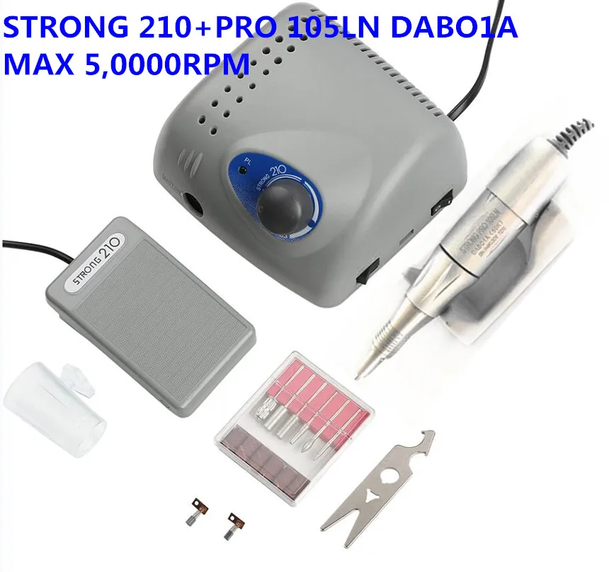 50000RPM Authent 65W Electric Nail Drill Machine Strong 210 PRO 105LN DABO1A Model Manicure Pedicure Nail File Bit