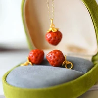 18k yellow gold color small strawberry pendant gold pendant clavicle chain for women pendant accessories fine jewelry gift