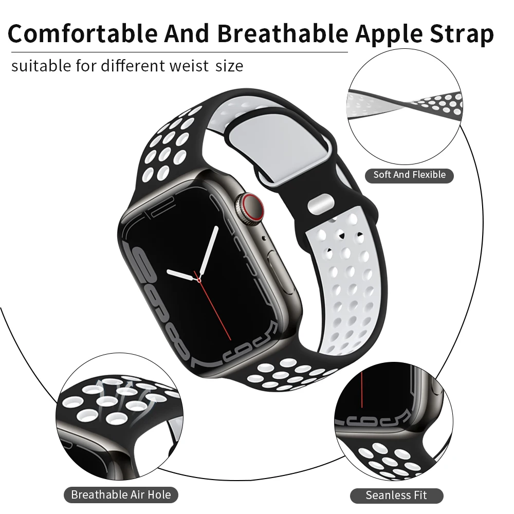 

Ремешок силиконовый для Apple Watch Band, Воздухопроницаемый браслет для Apple watch 7 6 543, 45 мм 40 мм 42 мм 38 мм 44 мм 41 мм