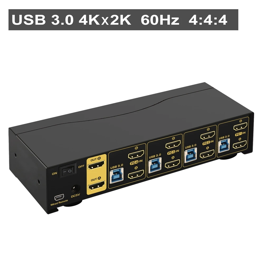 USB3.0 HDMI KVM-переключатель 4 порта двойной монитор Расширенный дисплей с аудио