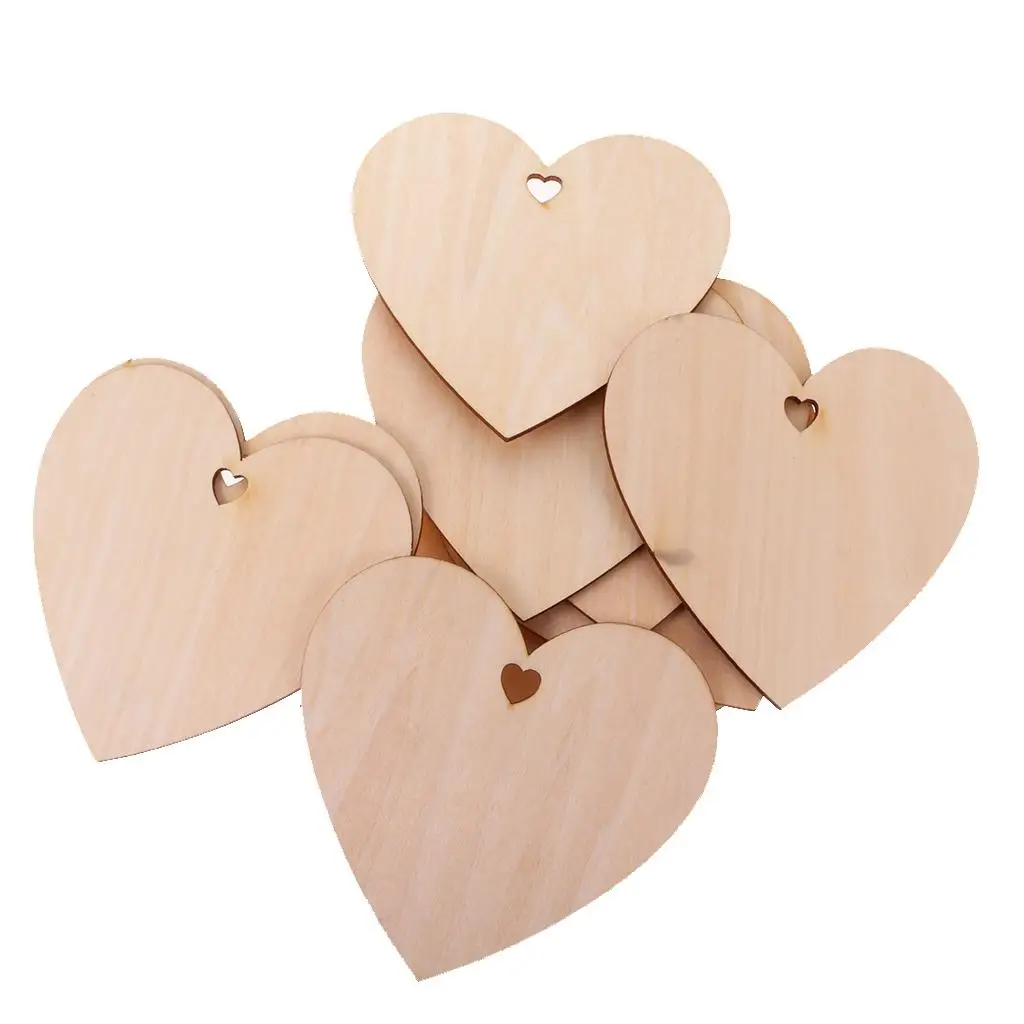 100Pcs Unfinished Natrual Wood Heart Basswood Slice Birthday Hanging Decors