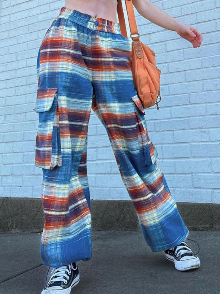 

Y2k Striped Tie Dye Trouser Blue Ruched Pockets Baggy Sweatpants Casual Cute Summer Korean Pant Boho Prepply Women 90s