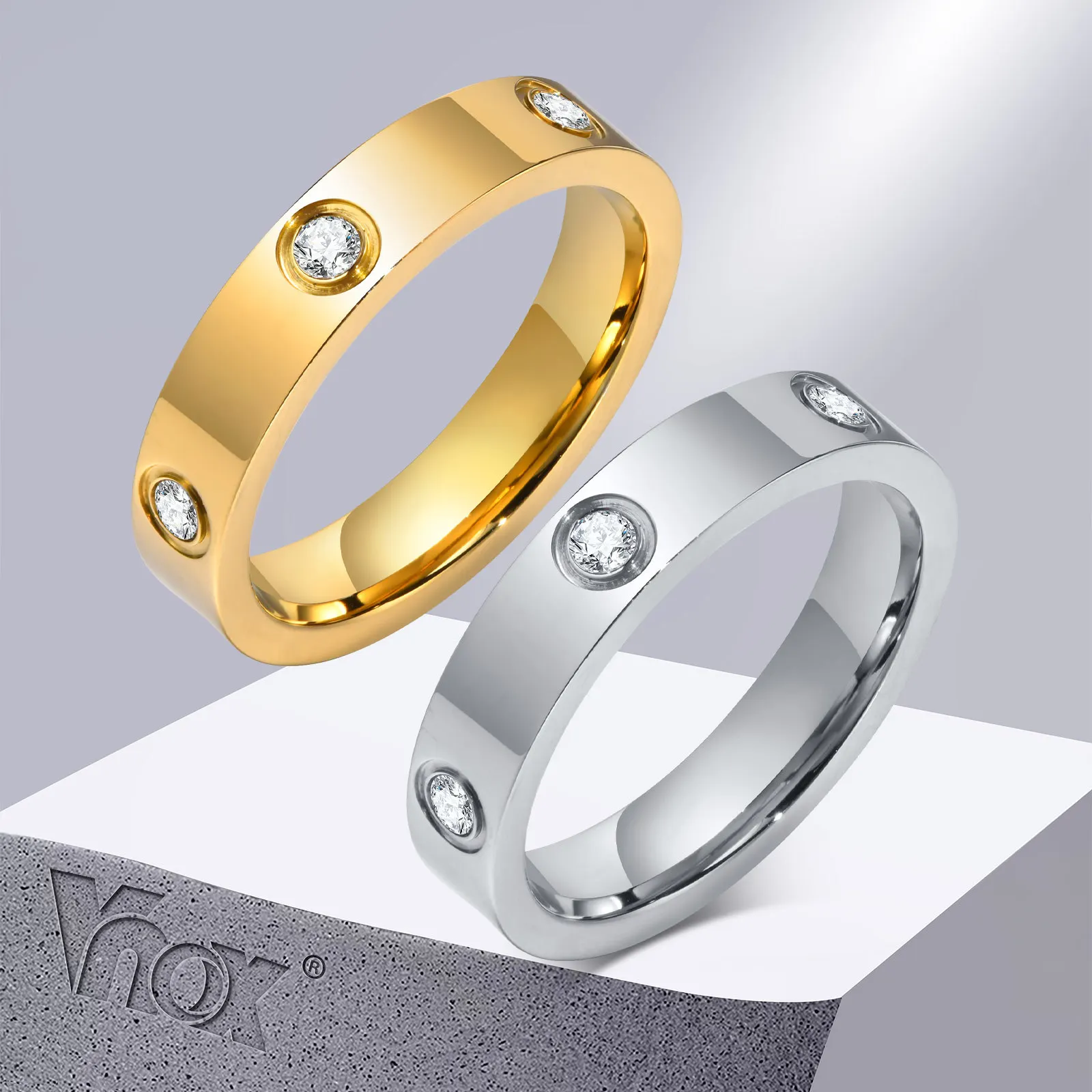 

Vnox Chic Love Promise Rings for Women,Gold Color Cubic Zirconia Stainless Steel Wedding Band Jewelry,Birthday Gifts for Her