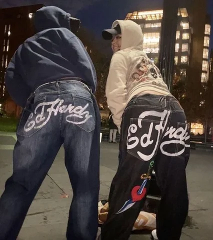 Ins trend printed straight jeans male personality hip hop trousers female punk high street American jeans printed sweatpants Y2K