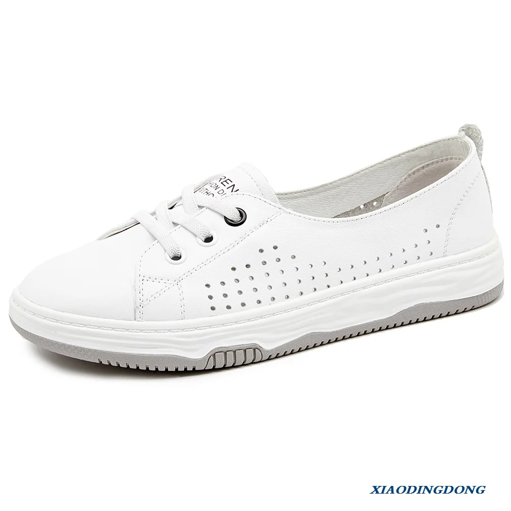 

100% Genuine Leather Summer Women Casual Shoes Female Spring White Shoes Sneakers Soft Flats Breathable Outdoors Footwear