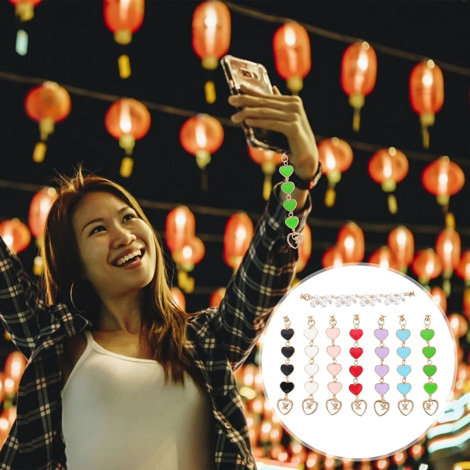 

Hook Zinc Alloy Phone Chain Shell Hanging Decorative Multi-functional Cover Chains Case Accessories Pearl