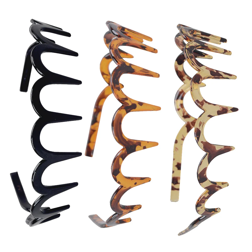 

3pcs Face Washing Women Headband Fashion Headwear Accessories U Shaped Hoop Shark Tooth Hairbands Hair Comb Daily Resin Non Slip