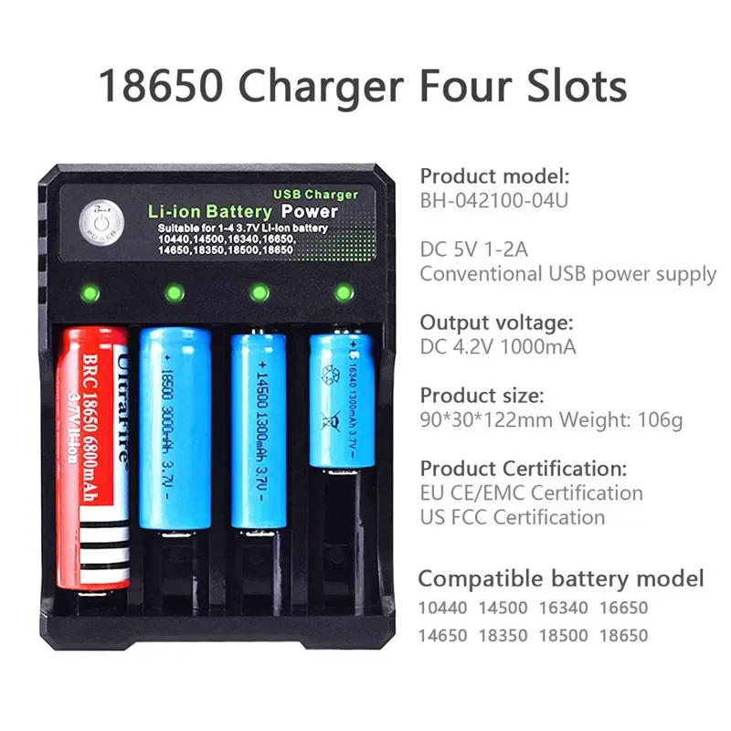 

Universal Battery Charger for Rechargeable Batteries 10440 18350 18650 16340 16650 3.7V Rechargeable Lithium Battery Charger