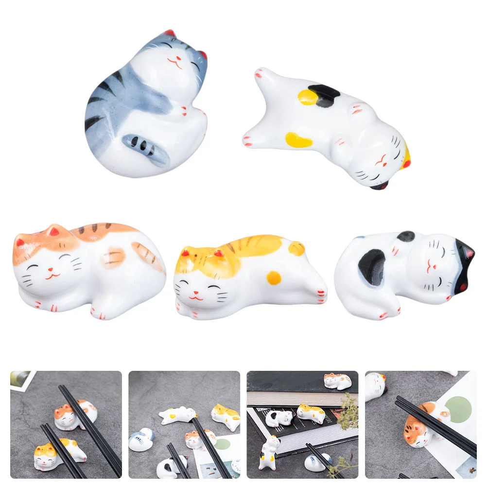 

5 Pcs Ceramic Chopstick Rest Fortune Cat Shape Chopsticks Stand Chopsticks Trays