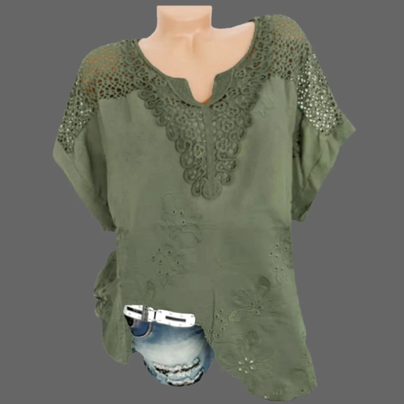 

V Top Out Casual Sleeve Neck Blouse T Shirt Solid Short Women Summer Hollow Women's T-Shirts Ling Sleeve Shirt