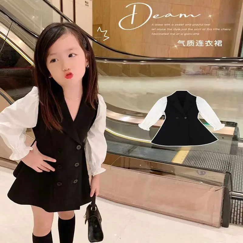 

Юбка для девочек, Новинка весна-осень, модный костюм в Корейском стиле для колледжа, одежда из двух частей для дошкольников