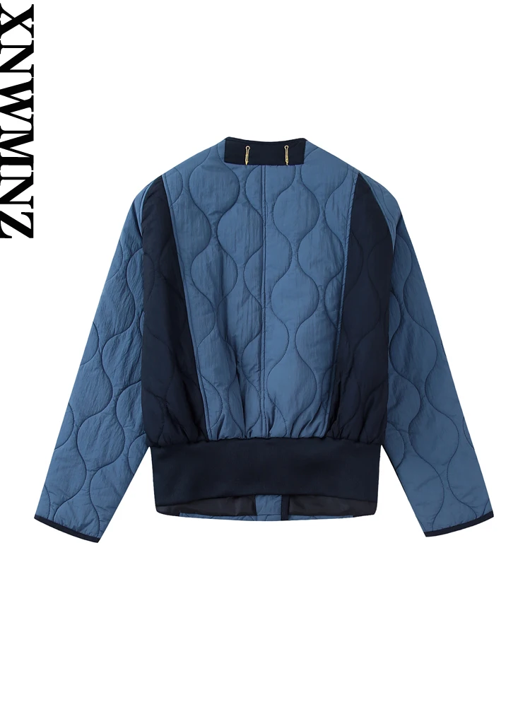 XNWMNZ Women Fashion Autumn Winter Patch Pockets Padded Jacket Coat Vintage Long Sleeve Button Female Outerwear Chic Tops