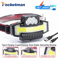 5ledcob rechargeable headlamp fishing headlight 5 modes built in 18650 battery lamp camping hiking portable head torch