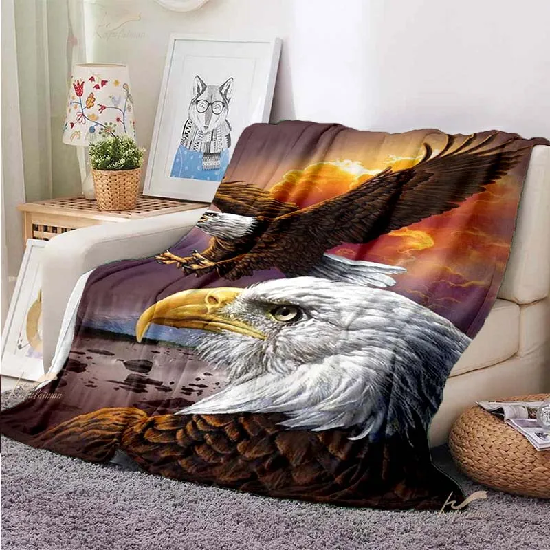 Eagle Throw Blanket Retro Wolf Chief Indian Tiger Bedding Soft Flannel Warm Blanket Children Adult Home Decor