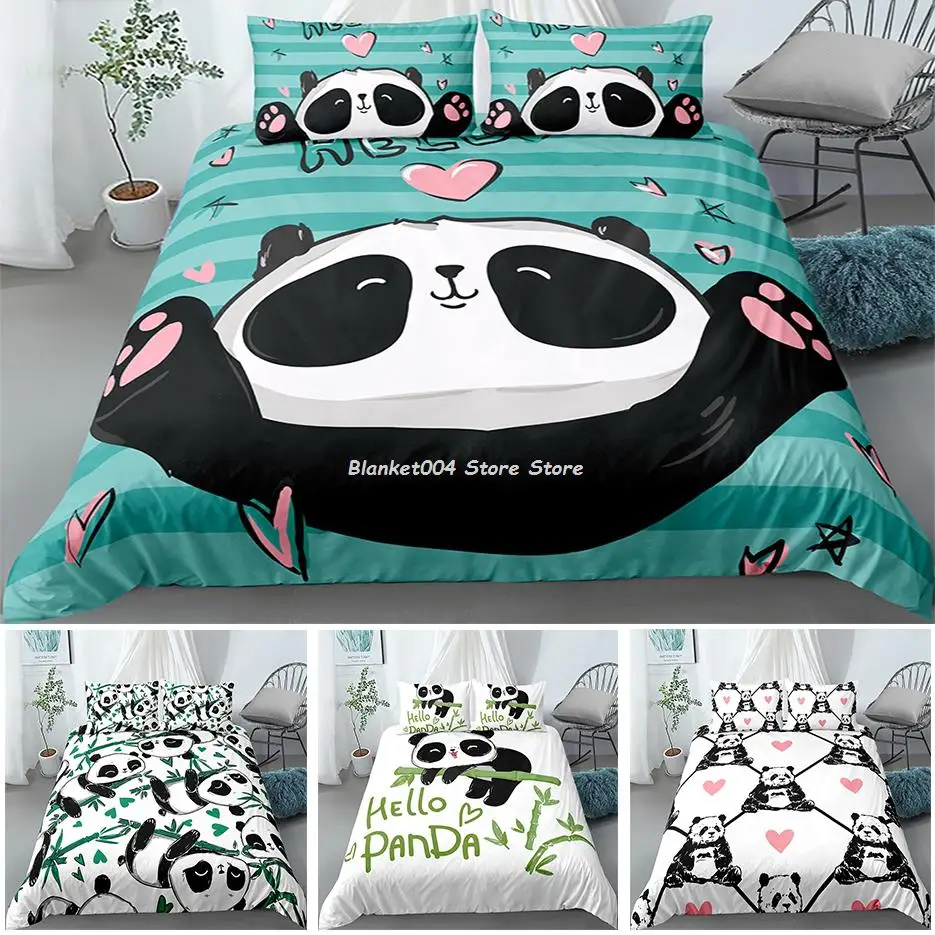 

Комплект постельного белья с 3d-изображением милой панды, удобный пододеяльник, наволочка, односпальный, двухспальный, полноразмерный, Коро...