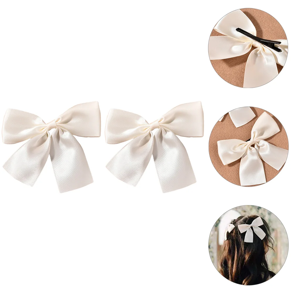 

2 Pcs Bride Wedding Hair Bow Bowknot Back Clips Brides Barrette Toddler Rubber Bands Ribbon