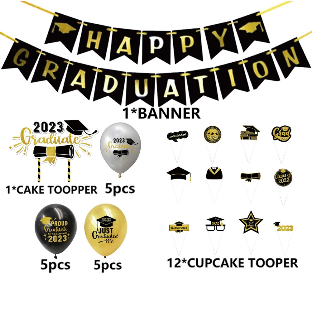 

2023 вечерние атмосфера многоразовый с поздравлением баннер Привлекательный Черный Золотой Выпускной Декор уникальный