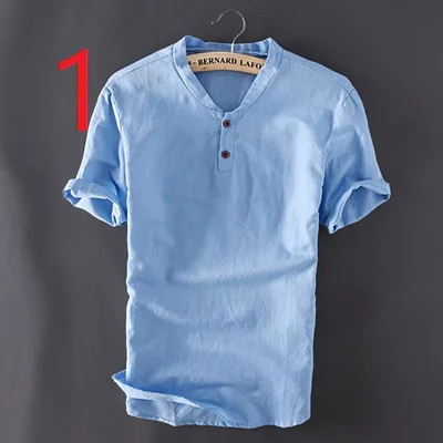 

Sleeve collar short-sleeved linen shirt men's casual thin section linen coarse cloth youth slim half-sleeved cotton shirt