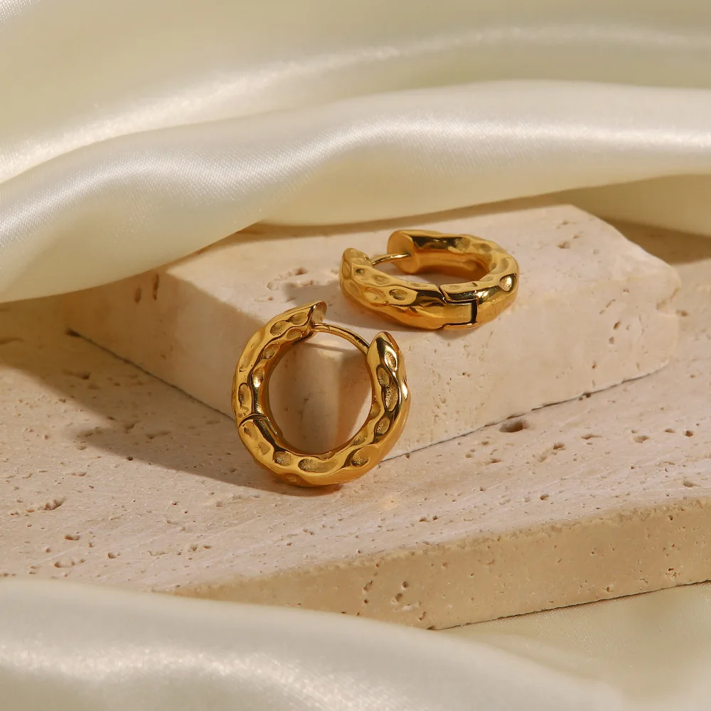 Stainless Steel PVD 18K Gold Plated Tarnish Waterproof Rugged Hoop Earrings For Woman Jewelry Wholesale Trendy